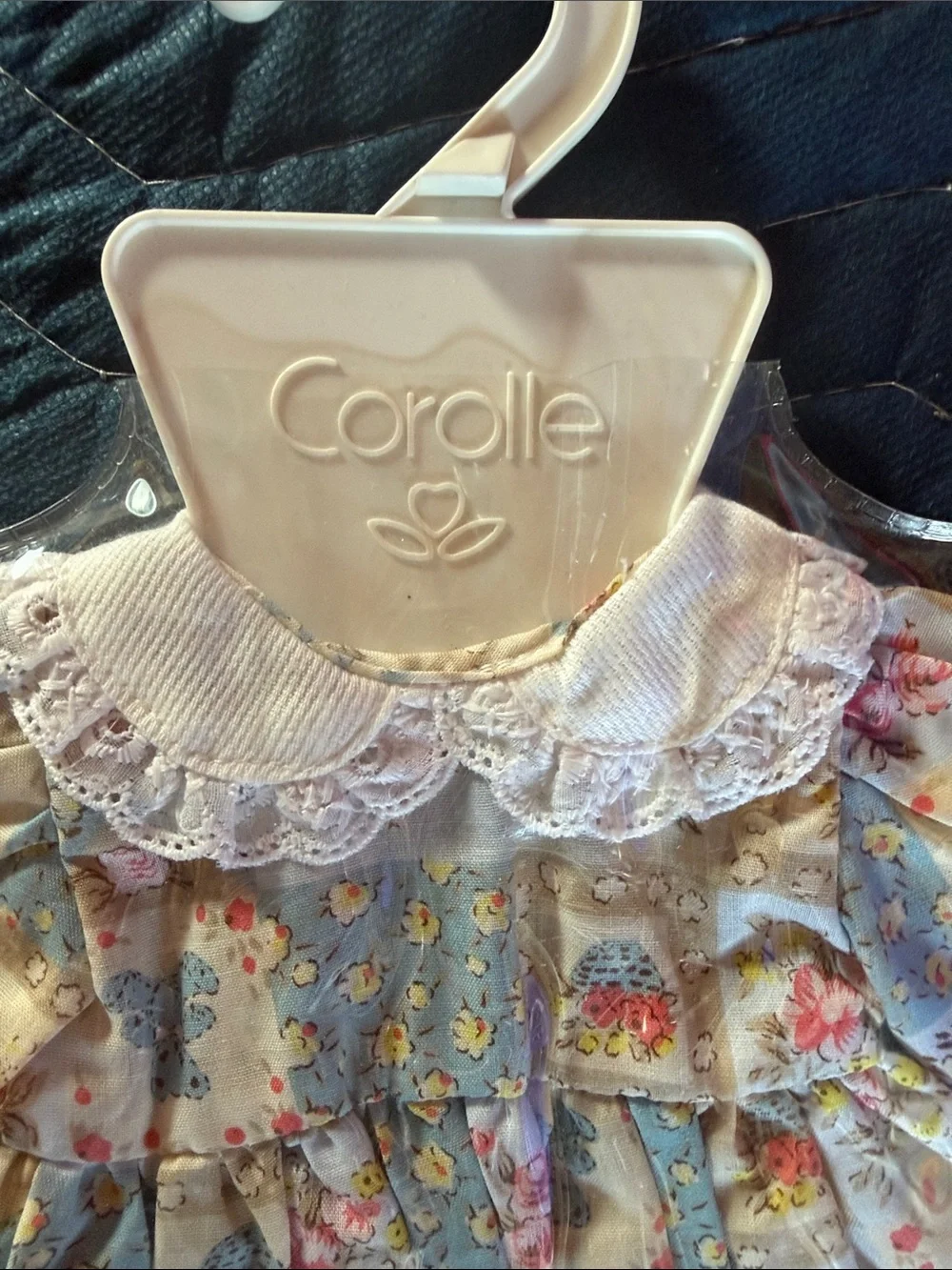 Corolle Beige&Blue Floral Patterned Dress For 14” Dolls NWT